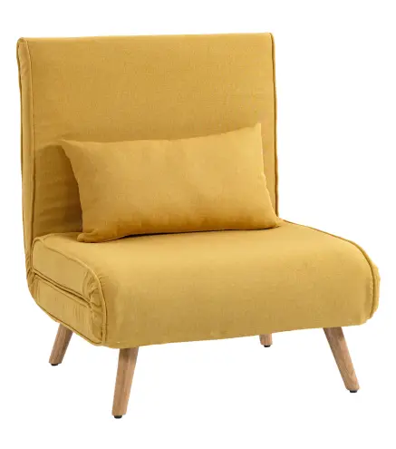 Sofá Cama Individual Plegable con Respaldo Ajustable 5 Posiciones Sillón Cama Tapizado con Cojín 72x75x85 cm Amarillo