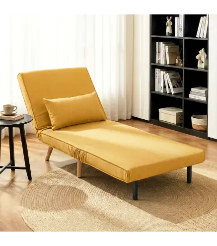 Sofá Cama Individual Plegable con Respaldo Ajustable 5 Posiciones Sillón Cama Tapizado con Cojín 72x75x85 cm Amarillo