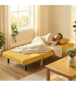 Sofá Cama Individual Plegable con Respaldo Ajustable 5 Posiciones Sillón Cama Tapizado con Cojín 72x75x85 cm Amarillo