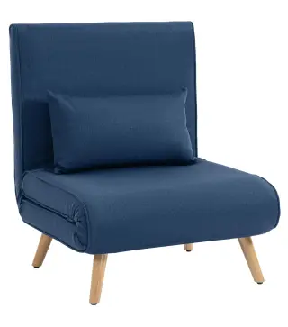 Sofá Cama Individual Plegable con Respaldo Ajustable 5 Posiciones Sillón Cama Tapizado con Cojín 72x75x85 cm Azul