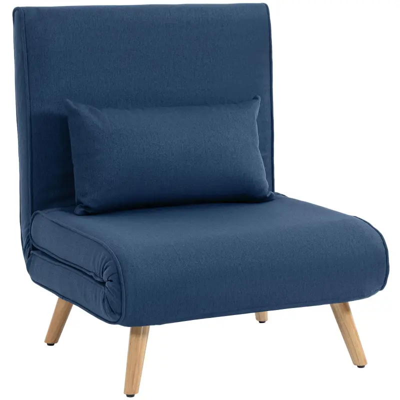 Sofá Cama Individual Plegable con Respaldo Ajustable 5 Posiciones Sillón Cama Tapizado con Cojín 72x75x85 cm Azul