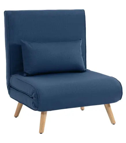 Sofá Cama Individual Plegable con Respaldo Ajustable 5 Posiciones Sillón Cama Tapizado con Cojín 72x75x85 cm Azul