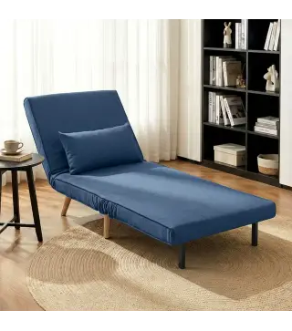 Sofá Cama Individual Plegable con Respaldo Ajustable 5 Posiciones Sillón Cama Tapizado con Cojín 72x75x85 cm Azul