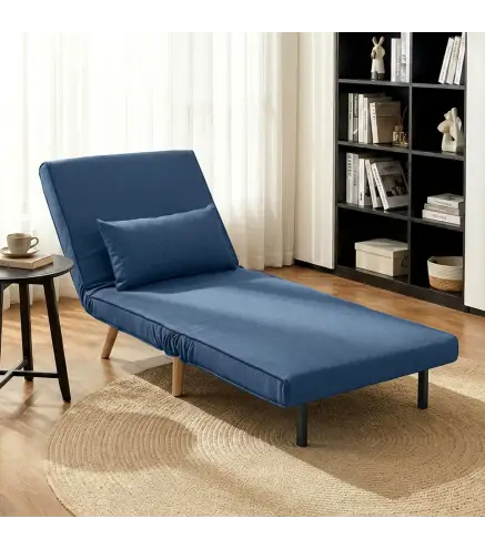 Sofá Cama Individual Plegable con Respaldo Ajustable 5 Posiciones Sillón Cama Tapizado con Cojín 72x75x85 cm Azul