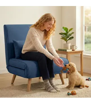 Sofá Cama Individual Plegable con Respaldo Ajustable 5 Posiciones Sillón Cama Tapizado con Cojín 72x75x85 cm Azul