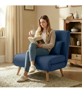 Sofá Cama Individual Plegable con Respaldo Ajustable 5 Posiciones Sillón Cama Tapizado con Cojín 72x75x85 cm Azul