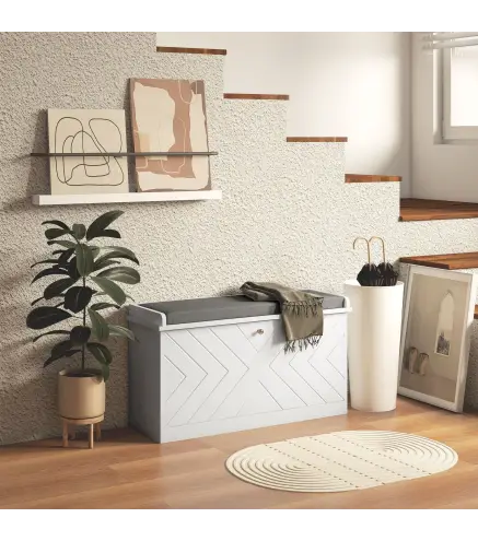 Mueble Zapatero con Banco con Estantes Ajustables y Cojín Acolchado para 8 Pares de Zapatos 80x26x48 cm Blanco