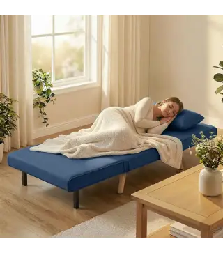 Sofá Cama Individual Plegable con Respaldo Ajustable 5 Posiciones Sillón Cama Tapizado con Cojín 72x75x85 cm Azul