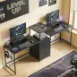 Mesa Gaming Doble de 244 cm con Estación de Carga Puertos USB Soportes para Monitor Cajones de Tela Negro