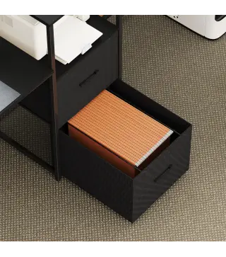 Mesa Gaming Doble de 244 cm con Estación de Carga Puertos USB Soportes para Monitor Cajones de Tela Negro