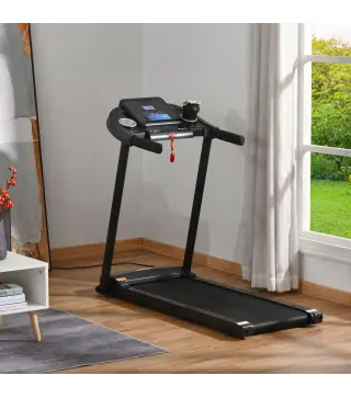 Cinta de Correr para Casa 1-12 KM/H 1,5HP con 12 Programas Ruedas Pantalla LED y Soporte para Móvil para Hogar Oficina