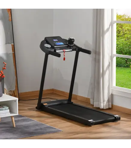 Cinta de Correr para Casa 1-12 KM/H 1,5HP con 12 Programas Ruedas Pantalla LED y Soporte para Móvil para Hogar Oficina