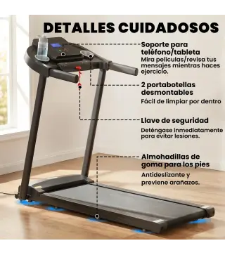 Cinta de Correr para Casa 1-12 KM/H 1,5HP con 12 Programas Ruedas Pantalla LED y Soporte para Móvil para Hogar Oficina