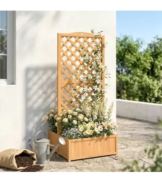 Jardinera con Enrejado de Madera para Plantas Trepadoras con 2 Cajas Plegables Base de Listones 73x70x170 cm Natural