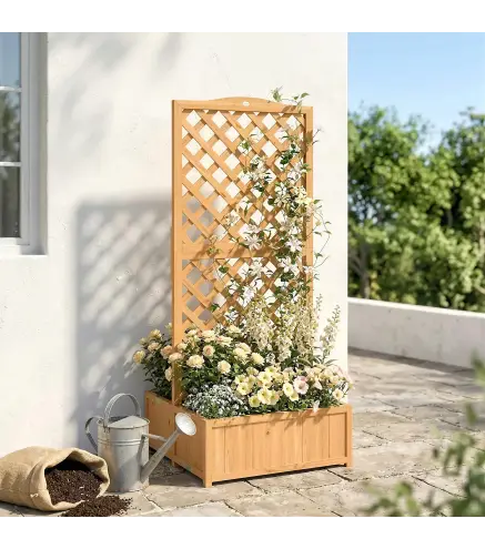 Jardinera con Enrejado de Madera para Plantas Trepadoras con 2 Cajas Plegables Base de Listones 73x70x170 cm Natural