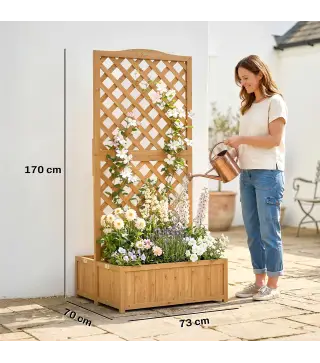 Jardinera con Enrejado de Madera para Plantas Trepadoras con 2 Cajas Plegables Base de Listones 73x70x170 cm Natural