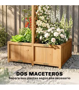 Jardinera con Enrejado de Madera para Plantas Trepadoras con 2 Cajas Plegables Base de Listones 73x70x170 cm Natural