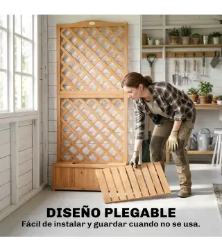 Jardinera con Enrejado de Madera para Plantas Trepadoras con 2 Cajas Plegables Base de Listones 73x70x170 cm Natural