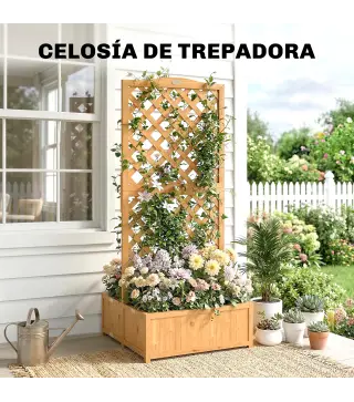 Jardinera con Enrejado de Madera para Plantas Trepadoras con 2 Cajas Plegables Base de Listones 73x70x170 cm Natural