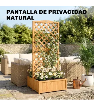 Jardinera con Enrejado de Madera para Plantas Trepadoras con 2 Cajas Plegables Base de Listones 73x70x170 cm Natural