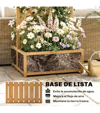 Jardinera con Enrejado de Madera para Plantas Trepadoras con 2 Cajas Plegables Base de Listones 73x70x170 cm Natural