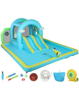 Castillo Hinchable Acuático 7 en 1 con Soplador 2 Toboganes Trampolín Piscina Canasta Columna de Boxeo 426x360x198 cm
