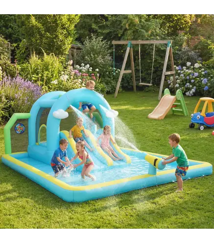 Castillo Hinchable Acuático 7 en 1 con Soplador 2 Toboganes Trampolín Piscina Canasta Columna de Boxeo 426x360x198 cm