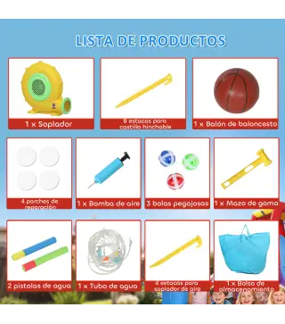 Castillo Hinchable Acuático 7 en 1 con Soplador 2 Toboganes Trampolín Piscina Canasta Columna de Boxeo 426x360x198 cm