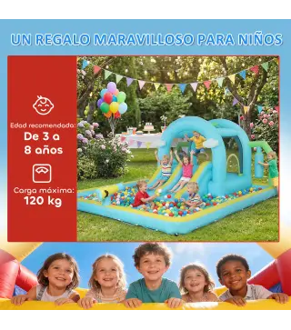 Castillo Hinchable Acuático 7 en 1 con Soplador 2 Toboganes Trampolín Piscina Canasta Columna de Boxeo 426x360x198 cm