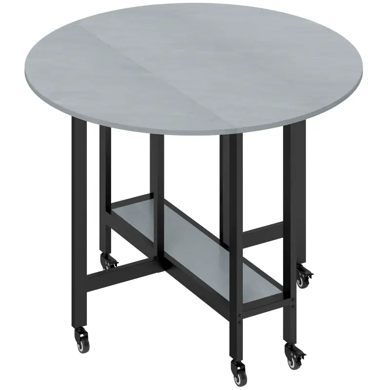 Mesa de Comedor Plegable con Ruedas y Estante Abierto Mesa de Cocina para Espacios Pequeños Gris Cemento
