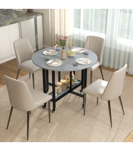 Mesa de Comedor Plegable con Ruedas y Estante Abierto Mesa de Cocina para Espacios Pequeños Gris Cemento