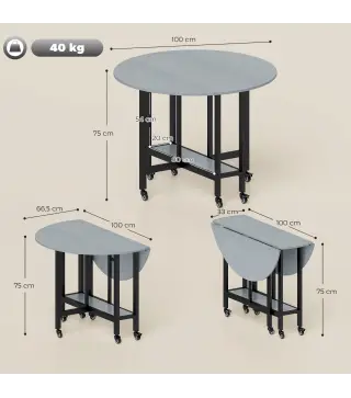 Mesa de Comedor Plegable con Ruedas y Estante Abierto Mesa de Cocina para Espacios Pequeños Gris Cemento