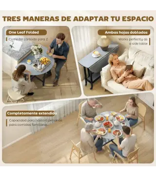 Mesa de Comedor Plegable con Ruedas y Estante Abierto Mesa de Cocina para Espacios Pequeños Gris Cemento