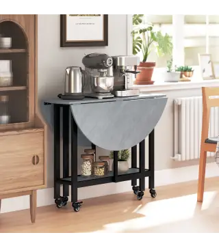 Mesa de Comedor Plegable con Ruedas y Estante Abierto Mesa de Cocina para Espacios Pequeños Gris Cemento