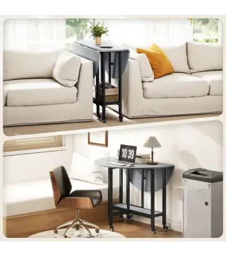 Mesa de Comedor Plegable con Ruedas y Estante Abierto Mesa de Cocina para Espacios Pequeños Gris Cemento