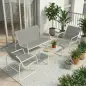 Conjunto Jardín Exterior de 4 Piezas con Sofá de 2 Plazas 2 Sillones Mesa de Vidrio Templado Tela Textilene Gris Claro