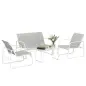 Conjunto Jardín Exterior de 4 Piezas con Sofá de 2 Plazas 2 Sillones Mesa de Vidrio Templado Tela Textilene Gris Claro