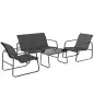 Conjunto Jardín Exterior de 4 Piezas con Sofá de 2 Plazas 2 Sillones Mesa de Vidrio Templado Tela Textilene Gris Oscuro