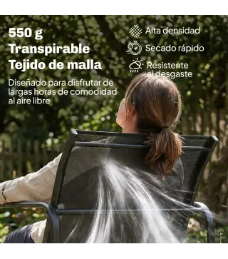 Conjunto Jardín Exterior de 4 Piezas con Sofá de 2 Plazas 2 Sillones Mesa de Vidrio Templado Tela Textilene Gris Oscuro