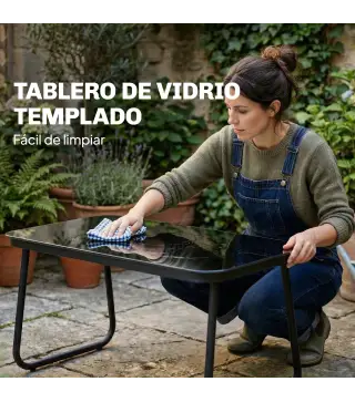 Conjunto Jardín Exterior de 4 Piezas con Sofá de 2 Plazas 2 Sillones Mesa de Vidrio Templado Tela Textilene Gris Oscuro