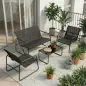 Conjunto Jardín Exterior de 4 Piezas con Sofá de 2 Plazas 2 Sillones Mesa de Vidrio Templado Tela Textilene Gris Oscuro