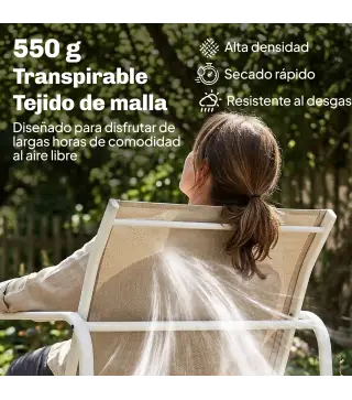 Conjunto Jardín Exterior de 4 Piezas con Sofá de 2 Plazas 2 Sillones Mesa de Vidrio Templado Tela Textilene Caqui