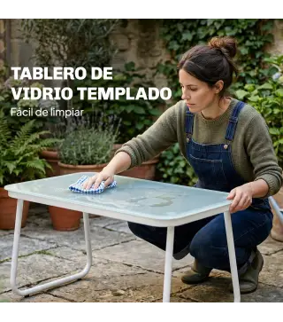 Conjunto Jardín Exterior de 4 Piezas con Sofá de 2 Plazas 2 Sillones Mesa de Vidrio Templado Tela Textilene Caqui