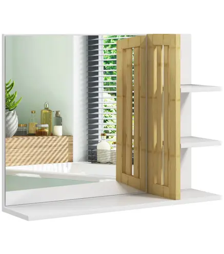 Espejo de Baño Moderno Espejo de Pared Rectangular con 4 Estantes de Almacenamiento para Maquillaje 45x15x58,5 cm Blanco