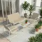 Conjunto Jardín Exterior de 4 Piezas con Sofá de 2 Plazas 2 Sillones Mesa de Vidrio Templado Tela Textilene Caqui