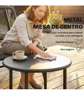 Conjunto de Jardín Exterior de Ratán 4 Piezas Incluye Sofá de 2 Plazas 2 Sillas Mesa de Centro con Tapa Metálica Negro