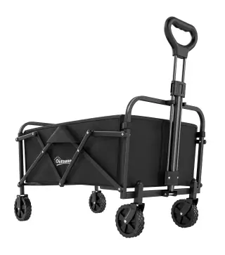 Carro de Jardín Plegable con Ruedas Mango Ajustable Carga 68 kg para Campaña Compra 81x45x89 cm Negro