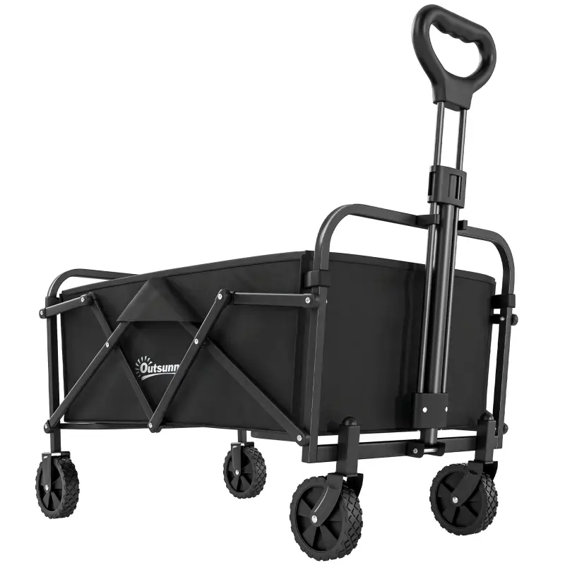 Carro de Jardín Plegable con Ruedas Mango Ajustable Carga 68 kg para Campaña Compra 81x45x89 cm Negro