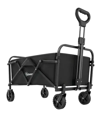 Carro de Jardín Plegable con Ruedas Mango Ajustable Carga 68 kg para Campaña Compra 81x45x89 cm Negro