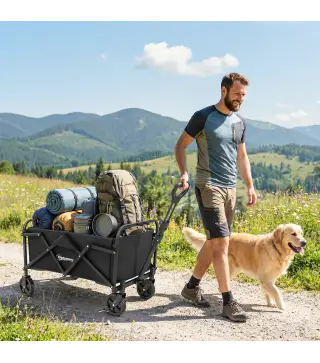 Carro de Jardín Plegable con Ruedas Mango Ajustable Carga 68 kg para Campaña Compra 81x45x89 cm Negro